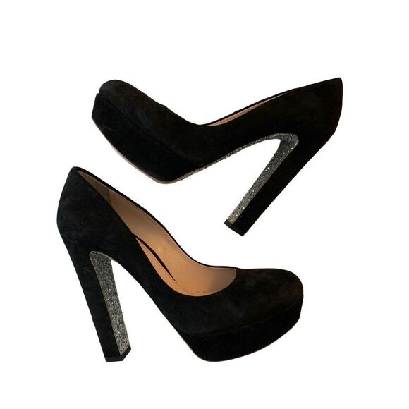 Miu Miu Black Suede Glitter Heel Platform Pump size 39.5 US 9.5 - Picture 4 of 7